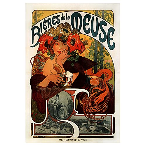 Legendarte - Kunstdruck auf Leinwand - Bières de la Meuse Alphonse Mucha - Wanddeko, Canvas cm. 60x80 von Legendarte