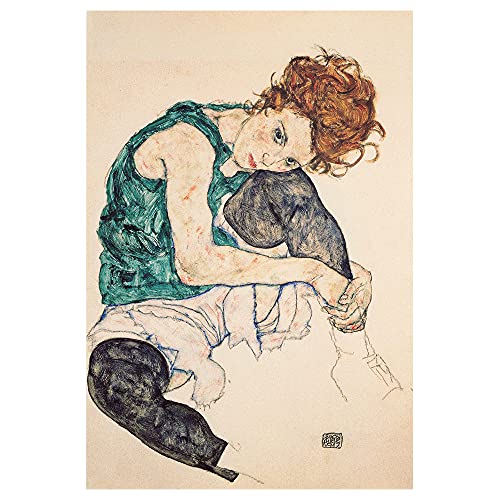 Legendarte Egon Schiele Sitzende Frau mit hochgezogenem Knie Kunstdruck auf Leinwand, cm. 80x120 von Legendarte