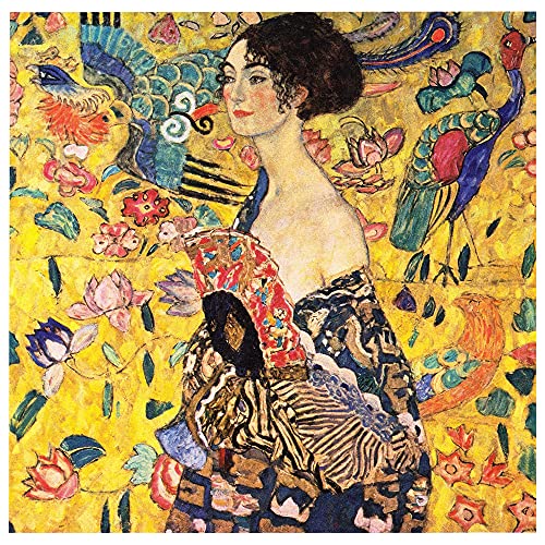 Legendarte - Kunstdruck auf Leinwand - Dame mit Fächer Gustav Klimt - Wanddeko, Canvas cm. 90x90 von Legendarte