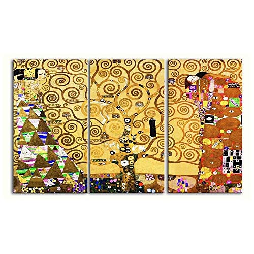 Legendarte - Kunstdruck auf Leinwand - Der Lebensbaum (3 Tafeln) Gustav Klimt - Wanddeko, Canvas cm. 150x90 (3 Stück) von Legendarte