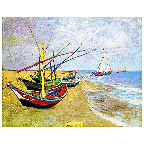 Legendarte - Kunstdruck auf Leinwand - Fischerboote am Strand von Saintes-Maries Vincent Van Gogh - Wanddeko, Canvas cm. 50x60 von Legendarte
