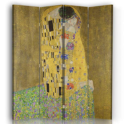 Legendarte - Paravant, Raumteiler Der Kuß - Gustav Klimt - Dekorativer Raumtrenner cm. 145x170 (4 x) von Legendarte