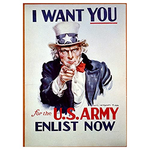 Legendarte Vintage Kriegspropaganda Poster I Want You for U.S. Army - Wanddeko, Canvas cm. 50x70 von Legendarte