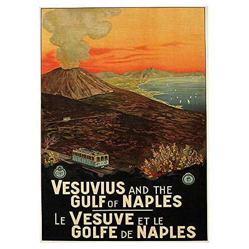 Legendarte Vintage Touristische Poster Il Vesuvio e il Golfo di Napoli - Wanddeko, Canvas cm. 50x70 von Legendarte