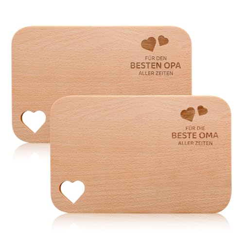 2er Set Geschenkidee für Oma und Opa mit Gravur "Für den besten Opa aller Zeiten" "Für die beste Oma aller Zeiten" - Frühstücksbrettchen holz als Weihnachtsgeschenke - Hohles Herz von Legezon