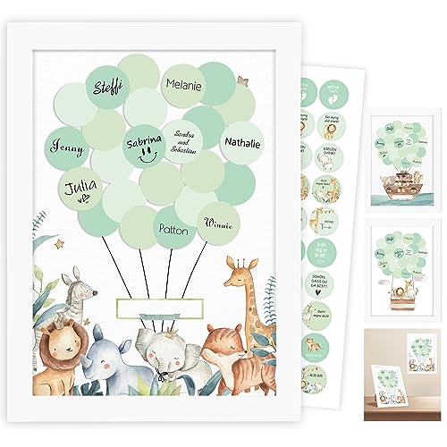 Gästebuch Babyparty, Taufgeschenke Jungen Patenkind Mädchen,Baby Shower Deko Babyparty Taufdeko, Geburtstagsdeko,Gästebuch Taufe, Waldtiere Geburtstag Deko mit Weißer Bilderrahmen,Dekoration Sticker von Legezon