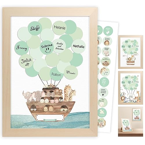 Gästebuch Babyparty, Schwangerschaft Geschenk für Mutter, Geschenk Geburt Personalisierte,Kinderzimmer Deko Mädchen Junge,Baby Erstausstattung Neugeborene,Geburtstag Kinder,mit Bilderrahmen,Arche Noah von Legezon