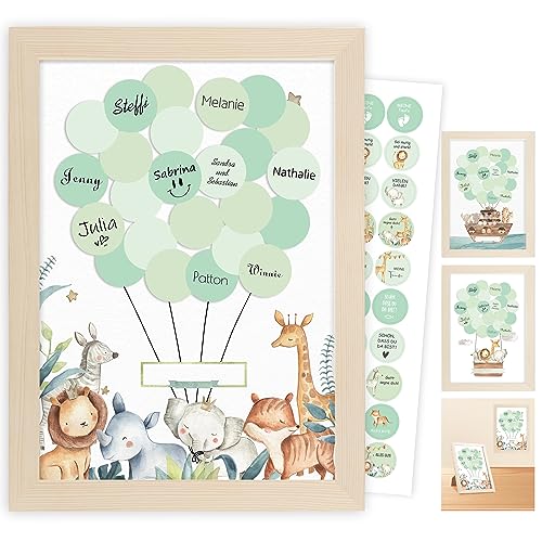 Gästebuch, Personalisierte Baby Geschenk Mädchen Junge,Dekoration für Baby Kleinkinderzimmer,Geschenke Geburt,Geschenke für Werdende Mütter Taufe Geschenk,Willkommen Zuhause Baby, Holzrahmen,Aufkleber von Legezon