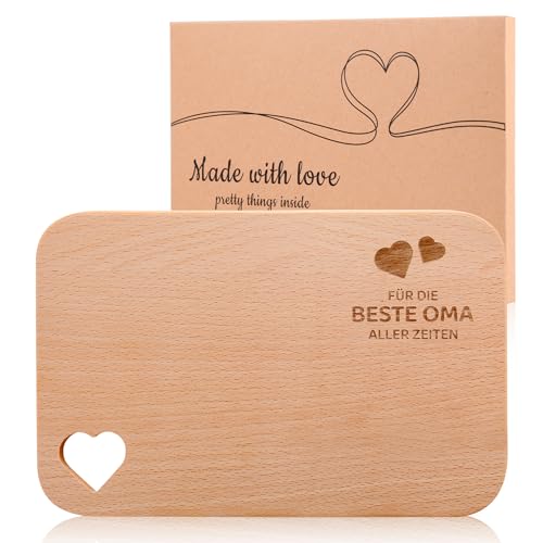 Geschenkidee für Oma mit Gravur "Für die beste Oma aller Zeiten" - Frühstücksbrettchen holz als Weihnachtsgeschenke - Hohles Herz von Legezon