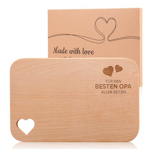 Geschenkidee für Opa mit Gravur "Für den besten Opa aller Zeiten" - Frühstücksbrettchen holz als Weihnachtsgeschenke - Hohles Herz von Legezon
