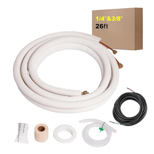 Mini-Split-Leitungs-Set, 6,3 mm und 0,95 cm Außendurchmesser, Kupferrohre und 0,95 cm weiße, verdickte PE-Isolationsspule, für Mini-Split-Klimaanlagen oder Heizungspumpen und HVAC mit ausgestellten Mini-Split-Leitungs-Set, 6,3 mm und 0,95 cm Außendurchmesser, Kupferrohre und 0,95 cm weiße, verdickte PE-Isolationsspule, für Mini-Split-Klimaanlagen oder Heizungspumpen und HVAC mit ausgestellten von Legines