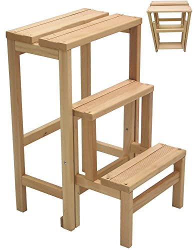 Hocker Stuhl Waage Leiter 3 Stufen, zusammenklappbar, platzsparend, Holz, Natur oder Walnuss, Natur von LEGNOLINE