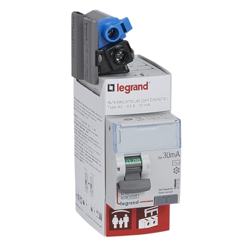 Differentialschalter, 230 V ~ Typ AC 63 A, Empfindlichkeit 30 mA, hohe Einleitung und hoher Ausgang durch Schraubklemmen – 2 Module akzeptieren den Durchgang des Stromkamms von Legrand