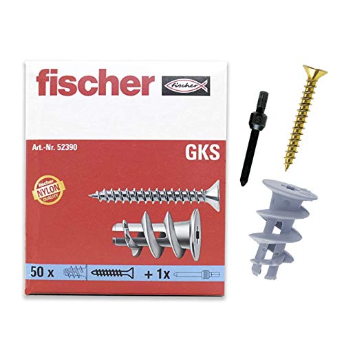 fischer Gipskartondübel GK S mit Schraube, starker Gipskarton-Dübel, selbstschneidendes Gewinde, einfache Montage in Gipskarton, Kreuzschlitz-Antrieb, 50 Stück von fischer