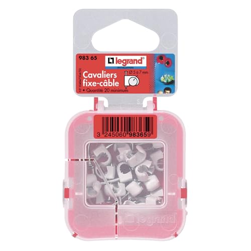 LEGRAND, Nagelschellen, Kabelschellen, Haftclips, mit eingestecktem Nagel, Größe: 5-7mm, 20 Stück, Farbe: Grau, 098365 von Legrand