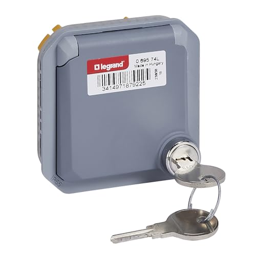 LEGRAND, Plexo New Einsatz, Feuchtraum-Steckdose, Schuko-Standard, inkl. Klappdeckel, Berührungsschutz, Steckklemmen, 16A, 250 Volt, IP55 - IK08 (inklusive Schloss), UltraWeiß, 069639L von Legrand