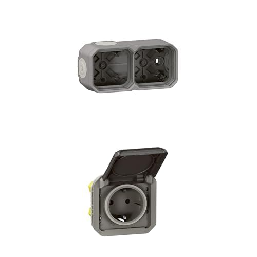 LEGRAND, Plexo New Feuchtraum Aufputzdose 2-fach+ 2x 1-fach Plexo New Einsatz, Schraubklemmen, Feuchtraum-Steckdose in Grau von Legrand