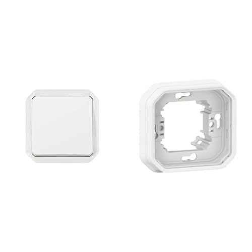 LEGRAND, Plexo New Set, Einsatz Feuchtraum-Kreuzschalter, 10A, 250V, IP55 - IK07, Schraubklemmen & 1-fach Feuchtraum-Unterputz-Tragrahmen, Farbe: Ultraweiß, 069620L & 069692L von Legrand