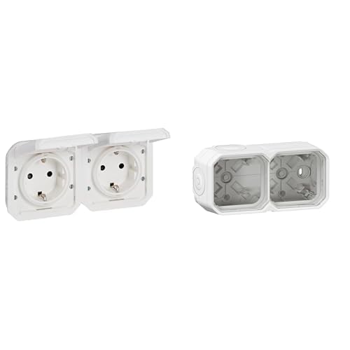 LEGRAND, Plexo New Set, Einsatz Feuchtraum-Steckdose, 2-fach, inkl. Klappdeckel, vorverdrahtet, IP44 - IK08 & 2-fach Feuchtraum-Aufputzgehäuse, 3 Membranen, 1 Kabelzugang, Ultraweiß, 069875L & 069690L LEGRAND, Plexo New Set, Einsatz Feuchtraum-Steckdose, 2-fach, inkl. Klappdeckel, vorverdrahtet, IP44 - IK08 & 2-fach Feuchtraum-Aufputzgehäuse, 3 Membranen, 1 Kabelzugang, Ultraweiß, 069875L & 069690L von Legrand