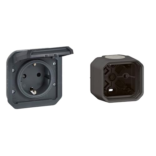 LEGRAND, Plexo New Set, Einsatz Feuchtraum-Steckdose, Berührungsschutz, Klappdeckel, SL, 16A, 250V, IP44 - IK08 & Feuchtraum-Aufputzgehäuse, 2 Membranen, 1 Kabelzugang, Anthrazit, 069839L & 069601L LEGRAND, Plexo New Set, Einsatz Feuchtraum-Steckdose, Berührungsschutz, Klappdeckel, SL, 16A, 250V, IP44 - IK08 & Feuchtraum-Aufputzgehäuse, 2 Membranen, 1 Kabelzugang, Anthrazit, 069839L & 069601L von Legrand