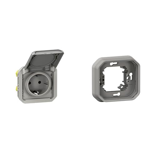 LEGRAND, Plexo New Set, Einsatz Feuchtraum-Steckdose, Berührungsschutz, inkl. Klappdeckel, Steckklemmen, 16A, 250V, IP44 - IK08 & 1-fach Feuchtraum-Unterputz-Tragrahmen, Farbe: Grau, 069570L & 069681L LEGRAND, Plexo New Set, Einsatz Feuchtraum-Steckdose, Berührungsschutz, inkl. Klappdeckel, Steckklemmen, 16A, 250V, IP44 - IK08 & 1-fach Feuchtraum-Unterputz-Tragrahmen, Farbe: Grau, 069570L & 069681L von Legrand