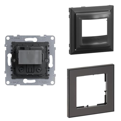 LEGRAND, SEANO+ Set, 2-Leiter-Bewegungsmelder-Einsatz, 170° Winkel, 2-150W, & Abdeckung mit Handschalter, Anthrazit & 1-fach Rahmen mit Echtmaterialoberfläche in Dark Steel, 765037 & 765437 & 765491 LEGRAND, SEANO+ Set, 2-Leiter-Bewegungsmelder-Einsatz, 170° Winkel, 2-150W, & Abdeckung mit Handschalter, Anthrazit & 1-fach Rahmen mit Echtmaterialoberfläche in Dark Steel, 765037 & 765437 & 765491 von Legrand