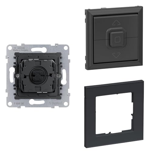 LEGRAND, SEANO+ Set, Rollladen-/Jalousietaster-Einsatz, 3 Tasten-System, direkter Anschluss an Rollladenmotoren & Wippe & 1-fach Rahmen, halogenfreies Thermoplast, Anthrazit, 765030 & 765429 & 765481 von Legrand