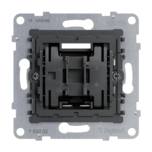 LEGRAND, SEANO Schalter-Einsatz, 2-polig, Steckklemmen, LED-Beleuchtungsfunktion nachrüstbar (Artikelnummer: 665090), LED-Kontrollfunktion nachrüstbar (Artikelnummer: 665091), 10AX, 765002 von Legrand
