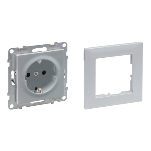 LEGRAND, SEANO Set, Schutzkontakt-Steckdose mit erhöhtem Berührungsschutz, Anschlussdose, Steckklemmen, 16A, 250V & 1-fach Rahmen, halogenfreies Thermoplast, 87x87mm, Farbe: Aluminium, 765220 & 765271 LEGRAND, SEANO Set, Schutzkontakt-Steckdose mit erhöhtem Berührungsschutz, Anschlussdose, Steckklemmen, 16A, 250V & 1-fach Rahmen, halogenfreies Thermoplast, 87x87mm, Farbe: Aluminium, 765220 & 765271 von Legrand