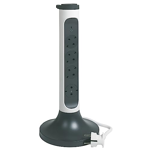 LEGRAND, Tower 4-fach Steckdose, Mehrfachsteckdose, integrierter Überspannungsschutz (SPD), LED-Ein-/Aus-Schalter, 2m Kabel, Ultraweiß/Dunkelgrau, 694505 von Legrand