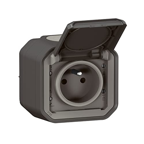 LEGRAND - Wasserdichte Steckdose IP55 mit Erde Plexo – Steckdose 2P + T 16 A komplett mit Klappe – für Aufputzmontage – hergestellt in Frankreich – Anthrazit von Legrand