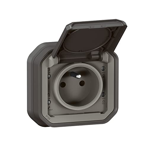 LEGRAND - Wasserdichte Steckdose IP55 mit Erde Plexo – Steckdose 2P + T 16 A komplett mit Klappe – für Unterputzmontage mit Krallen – hergestellt in Frankreich – Anthrazit von Legrand