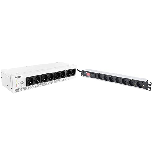 Legrand, 19" Rack PDU mit USV-Anlage, 800VA, 480W, 1-phasig, 230V mit 8-facher Schuko-Steckdosenleiste für 19-Zoll Racks oder Netzverteilerschränken & DIGITUS 19" Steckdosenleiste - 7 Abgriffe Legrand, 19" Rack PDU mit USV-Anlage, 800VA, 480W, 1-phasig, 230V mit 8-facher Schuko-Steckdosenleiste für 19-Zoll Racks oder Netzverteilerschränken & DIGITUS 19" Steckdosenleiste - 7 Abgriffe von Legrand