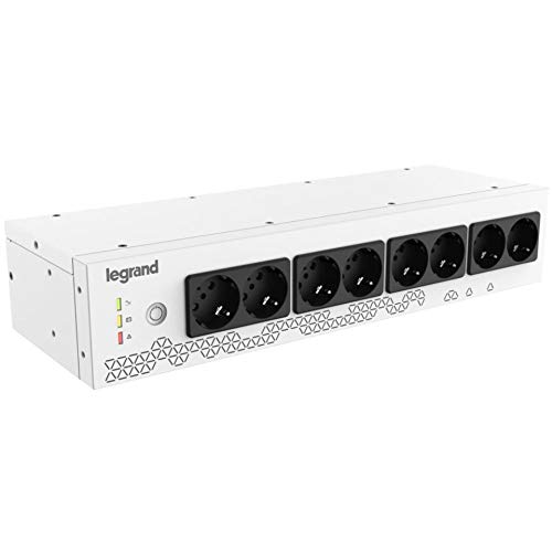 LEGRAND, 19" Rack PDU mit integr. USV-Anlage, 800VA - 480W, 1-phasig 230V mit 8 facher Schuko Steckdosenleiste für 19-Zoll Racks / Netzverteilerschränken, Überbrückungszeit bis max. 15 Minuten, 310332 von Legrand