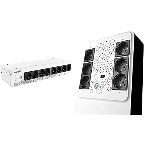 Legrand, 19" Rack PDU mit integrierter USV-Anlage, 800VA, 480W, 1-phasig, 230V,310332 & Legrand, Unterbrechungsfreie Stromversorgung (USV-Anlage), 800 VA/480W,6 Ausgänge je 230V + USB-Ladegerät,310082 von Legrand