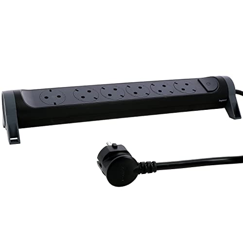 Legrand, Drehbare Steckdosenleiste, 6-fach Steckdose, Mehrfachsteckdose, Wand- oder Tischmontage, LED-Ein/Aus-Schalter, 1,5m Kabel, Schwarz/Dunkelgrau, 694534 von Legrand