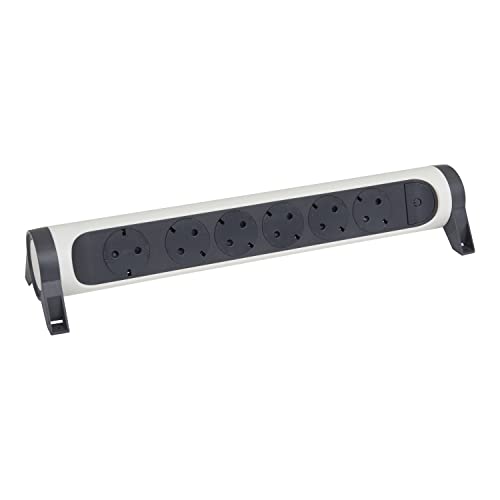 Legrand, Drehbare Steckdosenleiste, 6-fach Steckdose, Mehrfachsteckdose, Wand- oder Tischmontage, LED-Ein/Aus-Schalter, ohne Kabel, Ultraweiß/Dunkelgrau, 694547 von Legrand