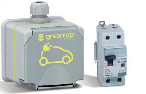 LEGRAND, Green' Up Steckdose für Elektrofahrzeuge & Plug-in-Hybridfahrzeuge, Mode 1&2, 1-phasig, Ladestrom von 8-16A, 3,7kW, 230V, AP, IK08, IP44, inkl. FI/LS-Schalter, C16, 30mA, Typ F, 090470DE von Legrand