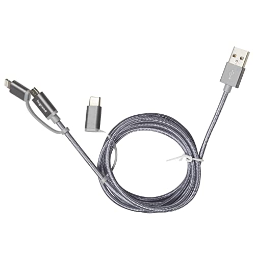 LEGRAND, Ladekabel 3 in 1 multi USB-Kabel, Lightning + USB C + Micro USB Kabel für iOS und Android Geräte, 5V/2.1A/12W, Kabellänge: 1,2m, Apple Mfi-Zertifiziert, 050693 von Legrand