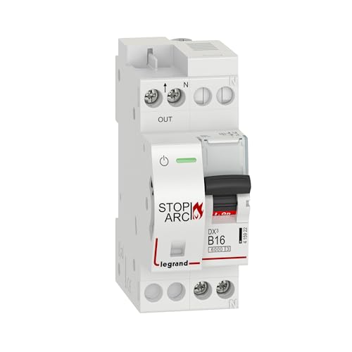 LEGRAND, DX3 AFDD Brandschutzschalter mit LS-Schalter B16 A, 1P+NR, 6kA, 230VAC, 2 Teilungseinheiten, Neutralleiteranschluss verschienbar, 415922 von Legrand