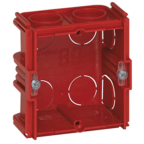 Legrand Batibox Box für Beton Block/Brick Wände 1 Loch Tiefe 40 mm, Kunststoff, Rot, nicht wasserfest, 1 Pfosten - Quadratisch, 1 Einbaudose für 2 Batibox Gipskartonplatten – Tiefe 40 mm von Legrand