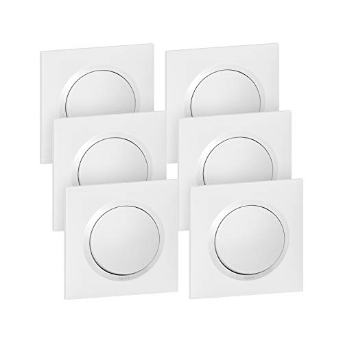 LEGRAND - Wand- oder Wechselschalter, 10 AX, Dooxie + quadratische Platte, komplette Beleuchtungssteuerung, bereit zu installieren, hergestellt in Frankreich, Weiß, 6 Stück von Legrand