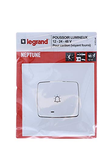 Legrand | Neptun-Lichtschalter, Druckschalter für Wohngebäude, Kontrollleuchte inklusive, schnelle Verbindung durch automatische Klemmen, Befestigung an Krallen oder Schrauben von Legrand