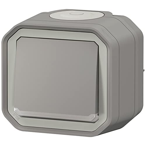 Legrand - Schalter oder Wechselschalter, wasserdicht, Plexo 10 A, komplett mit Kontrollleuchte für die Montage in grau von Legrand