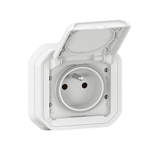 LEGRAND - Wasserdichte Steckdose IP55 mit Erde Plexo – Steckdose 2P + T 16 A komplett mit Klappe – für Unterputzmontage mit Krallen – hergestellt in Frankreich – Weiß von Legrand