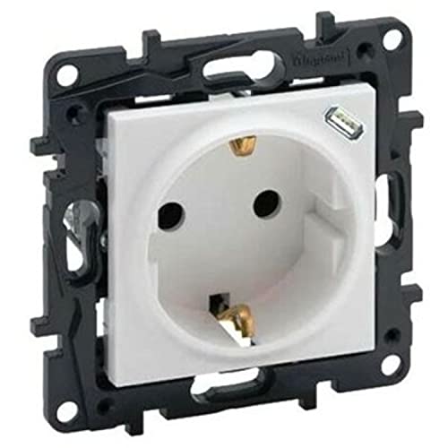 Schuko Steckdose 2P+T mit USB-Ladegerät Typ CLegrand 864127-Serie Niloe Stepweiß matt von Legrand