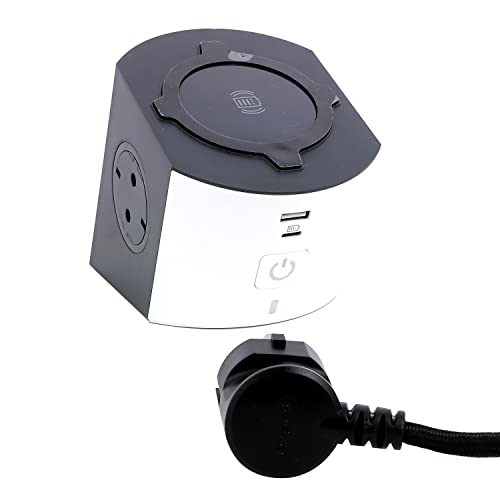 Power Work W-Charging,USB A+C, 2X Steckdose,2m Kabel Farbe: Ultraweiß/Dunkelgrau (Weiss/Grau) von Legrand