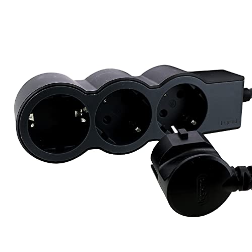 ‎Legrand, Flache Steckdosenleiste, 3-fach Steckdose, Mehrfachsteckdose, 5 Meter Kabellänge, Schwarz/Dunkelgrau, 694568 von Legrand