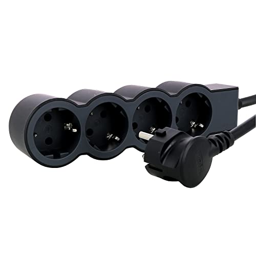 LEGRAND, Flache Steckdosenleiste, 4-fach Steckdose, Mehrfachsteckdose, 5 Meter Kabellänge, Schwarz/Dunkelgrau, 694570 von Legrand