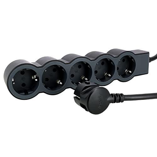 LEGRAND, Flache Steckdosenleiste, 5-fach Steckdose, Mehrfachsteckdose, 1,5 Meter Kabellänge, Schwarz/Dunkelgrau, 694556 von Legrand